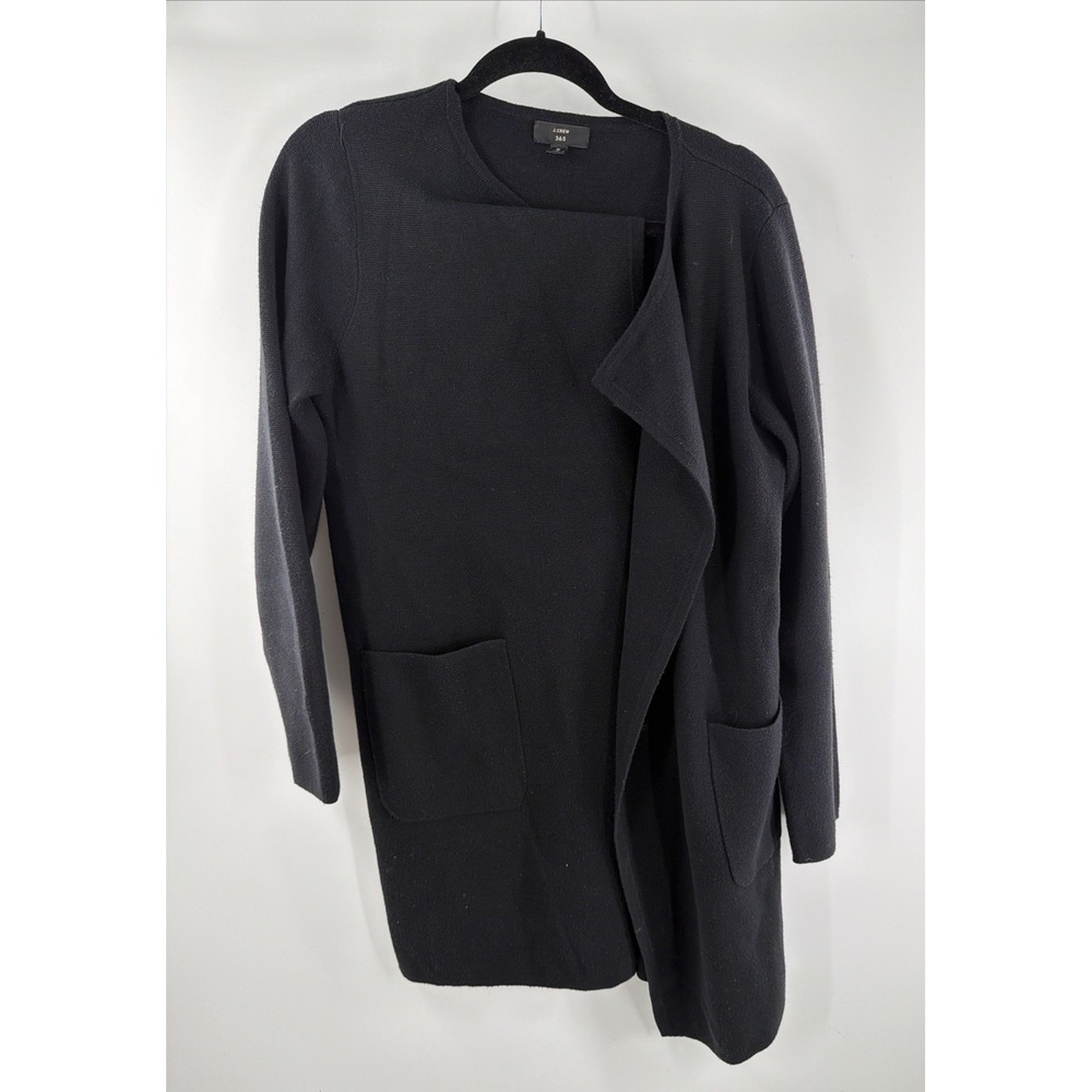 J.Crew 365 Cardigan Blazer Open Long Women's Size M Black Merino Wool Blend